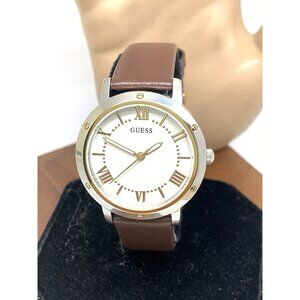 Guess Women's Watch GW0404L2 Quartz White Dial Brown Leather Strap 34mm